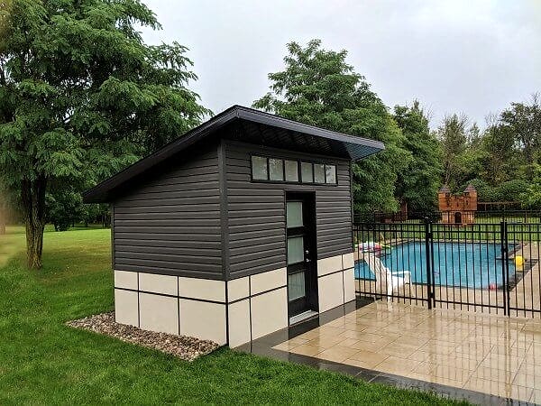 8x12 Modern shed, contemporary shed, hardy cement board and premium vinyl siding, 3-lite door, custom windows - Summit Sheds, Ottawa Ontario